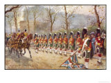 Detachment of Gordon Highlanders Dip the Colours to Passing Royalty Near Buckingham Palace Giclee Print by Harry Payne