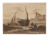 Shoreline Fishing Scene with Small Fishing Boats Beached on the Sand Giclee Print by Ponroy 