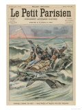 Survivors from the "Tahitienne" Wrecked in the Pacific are Attacked by Sharks Giclee Print
