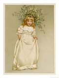 Shyly Smiling Girl Wits 'Neath the Mistletoe Giclee Print by Lizzie Lawson