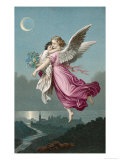 An Angel Flies Through the Night Sky Carrying a Child Reproduction procédé giclée
