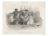 Bullying Pirate Attacks a Young Woman with a Long Bladed Knife Giclee Print by Rouargue 
