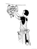 Girl Hangs Chinese Lanterns in a Tasteful Arrangement Giclee Print by Rosa Lee