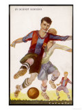 Boys Playing Football in Spanish Team Colours Giclée-Druck