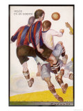 Group of Players Challenge for a Corner Ball in the Air Reproduction procédé giclée