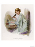 Lady Sits at Her Desk Writing with a Quill Pen Giclee Print