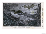 Vampire Bat Bites the Neck of a Sleeping Girl in as Hammock Giclee Print