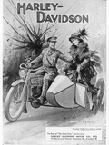 An Advertisement for Harley- Davidson Showing a Soldier Taking His Lady Friend for a Ride Giclee Print