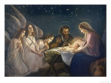 Joseph and Mary Admiring Their Son are Joined by a Trio of Angels Who are No Less Impressed Giclee Print