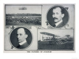 Portraits of Wilbur (Left) and Orville (Right) Wright and Pictures of Their Planes Giclée-tryk