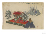 Actor with a Brilliant Red Wig and a Long Flowing Gown Dances Wildly in a Kabuki Play Giclee Print
