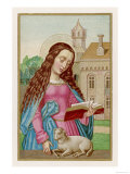 Saint Agnes Reading a Book While a Very Small Lamb Rests Beside Her Giclee Print
