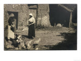 Two Young Women Feeding Poultry in the Farmyard Giclee Print Two Young Women Feeding Poultry in the Farmyard Giclee Print
