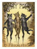 Tabby Polka a Trio of Cats with Arms Linked Dance a Polka by Moonlight Giclee Print