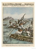 Allies of the Italians Use Rafts to Cross Crocodile- Infested Waters Giclee Print