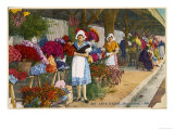 Girl on a Flower Market on the Cote d'Azur Giclee Print Girl on a Flower Market on the Cote d'Azur Giclee Print