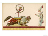 Young Child with a Hoop Decorated with Flowers Rides on the Back of a Skewbald Giclee Print