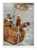 Scene in the Basket of a Balloon. One Man Consults the Altimeter Reproduction procédé giclée