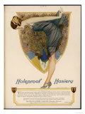 Woman So Proud and Pleased with Her "Holeproof" Stockings Bends Down to Admire Them Giclée-Druck