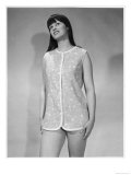 Short Sleeveless Button Front Beach Robe in a Small Floral Print and with a Contrasting Border Trim Giclee Print