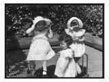 Three Little Girls in White Dresses with Matching Hats Giclee Print