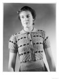 Short Sleeved Jumper in a Fancy Stitch with a Diamond Pattern Worked in 3 Colours Giclee Print