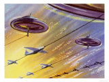 Train of Rockets Towed by a Flying Saucer Giclee Print