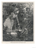 Young Woman Breaks from Her Gardening to Chat with a Neighbouring Farmer Who Leans on the Gate Giclee Print Young Woman Breaks from Her Gardening to Chat with a Neighbouring Farmer Who Leans on the Gate Giclee Print