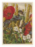 Two Harvest Mice Among the Ears of Corn and Poppies Giclee Print