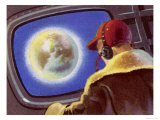 Space Traveller Watches Earth Receding Giclee Print