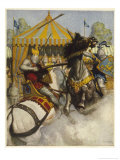 Lancelot Defeats Sir Mador de la Porte in the Battle to Uphold the Honour of Guinevere Giclée-Druck von Newell Convers Wyeth