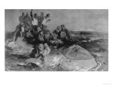 Capt Smith of the Titanic Hands a Baby to a Survivor on a Lifeboat Before Going Down with His Ship Giclee Print