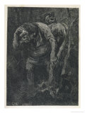 Woodcutter Keeps Prudently out of the Way of Some Very Large Trolls Giclee Print by Erik Werenskjold