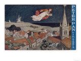 Peter Pan and Wendy Fly Over the Rooftops in a Poster to Advertise the Stage Show Giclee Print
