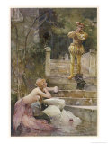 At Zennor Cornwall a Mermaid Takes a Passer-By by Surprise Giclee Print by J.r. Weguelin