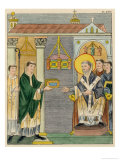 Abbot Elfnoth Presents a Book of Prayer to the Monastery of Saint Augustin Giclee Print by Joseph Strutt