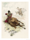 Circassian Soldier of the Czar's Escort Uses His Horse as Cover During a Firefight Giclee Print by L. Vallet