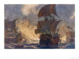 The Spanish Armada the Spanish Fleet is Dispersed by Fireships in the Calais Roads reproduction procédé giclée par Norman Wilkinson