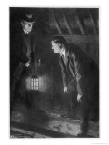 The Sign of Four Holmes and Watson Examine Footprints in the Attic Giclee Print by F.h. Townsend