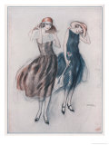Two Happy Flappers Wear Soft Wide Brimmed Hats and Gathered Skirts That Catch the Breeze Giclee Print by Wilton Williams