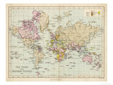 World Map Showing the European Colonies Reproduction procédé giclée par F.s. Weller
