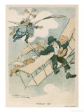 An Escaping Airborne Thief Fancies He Has Got Away from the Airborne Policemen Giclee Print by T. Sourdey