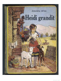 Heidi Holding a Bunch of Flowers and Petting Her Two Goats Reproduction procédé giclée