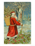 Father Christmas Trudging Through the Snow Giclee Print