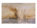 At the Battle of Jutland Hms "Southampton" Sails Under Fire from the German Fleet Giclee Print by William Lionel Wyllie