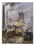 Traffic Passing the Smoking Chimneys of Horrockses Crewdson and Co Giclee Print by C.e. Turner