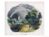 Rainbow Over an Idyllic Country Scene with a Rural Church in the Background Giclee Print by J.w. Whimper