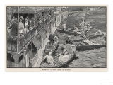 Houseboats Punts and Canoes Line the Thames at Henley reproduction procédé giclée par C.h. Taffs