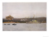 At Dusk Hms Talbot Shells Turkish Positions on the Ridges Overlooking Suvla Bay reproduction procédé giclée par Norman Wilkinson