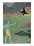 Rama the 7th Avatar of Vishnu Slays Maricha Who Has Assumed the Form of a Deer Giclée-Druck von K. Venkatappa